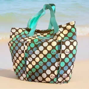 Roxy ☀️ Large Canvas Tote Bag summer beach vibes poka dot teal